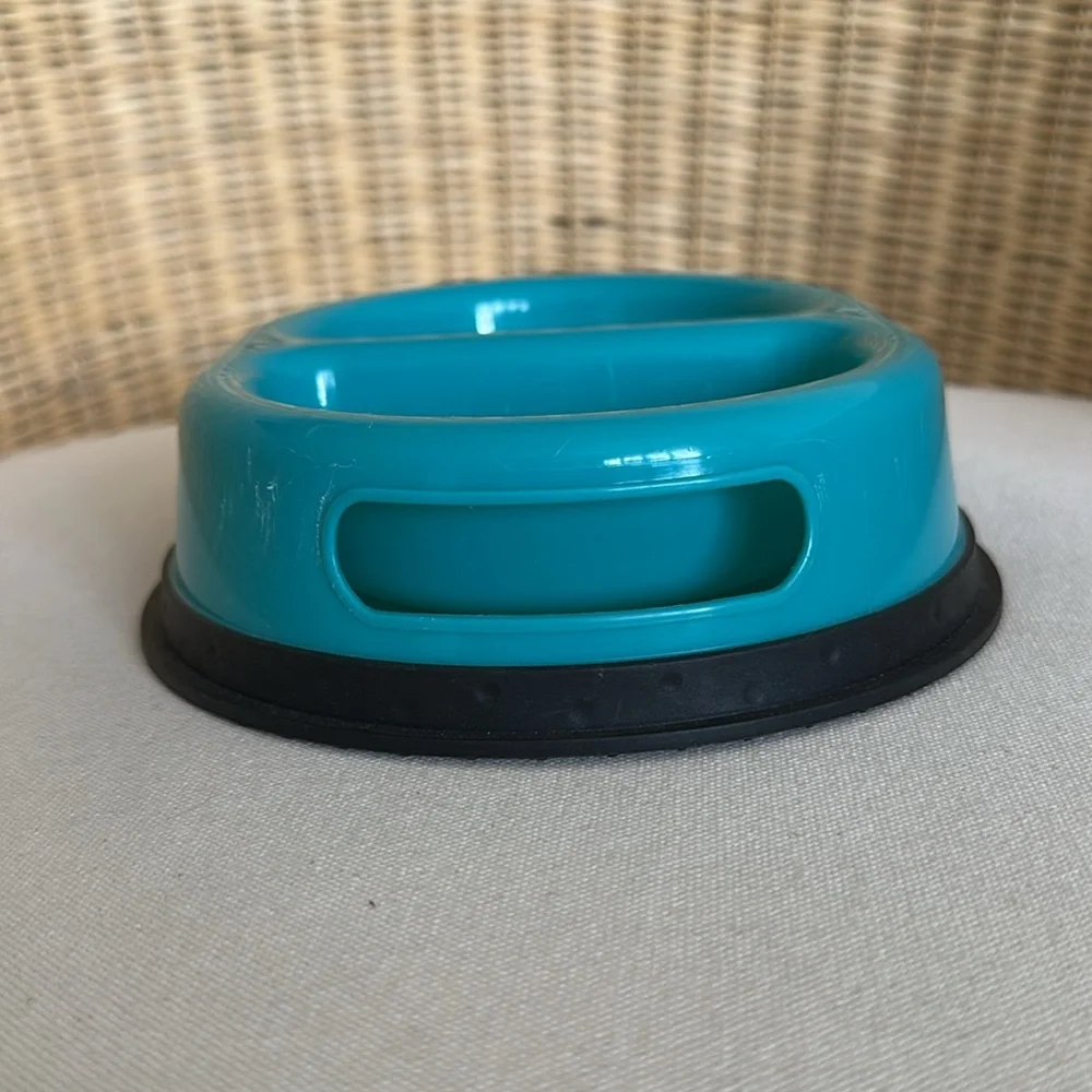 Divided Double Dish Teal Plastic Food Bowl For Small Dog Or Cat